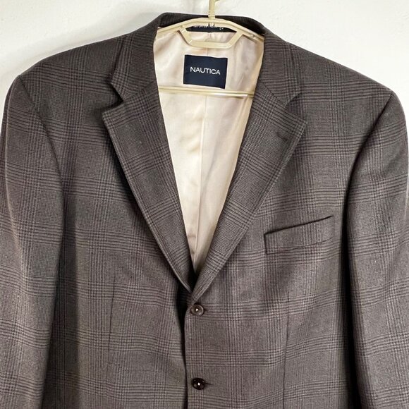 Nautica Mens Gray Tweed Plaid Wool Cashmere Blazer Jacket 46L Superior Tailoring - Picture 3 of 16